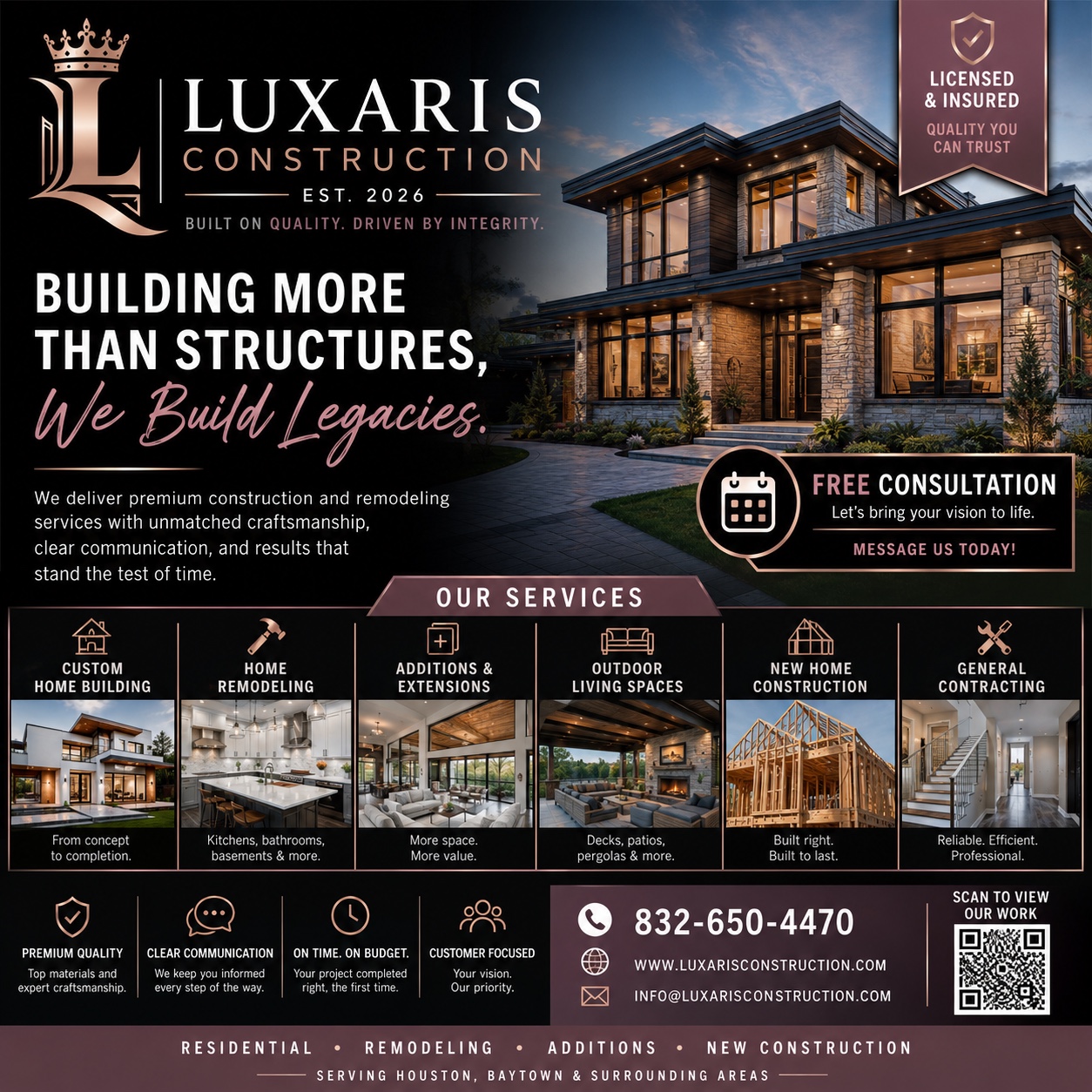 Luxaris Construction Group services and modern custom home
